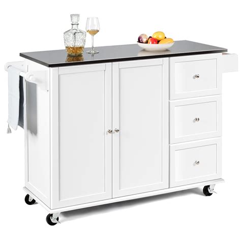 kitchen island 2-door storage cabinet with drawers and stainless steel|kitchen island with hidden storage.